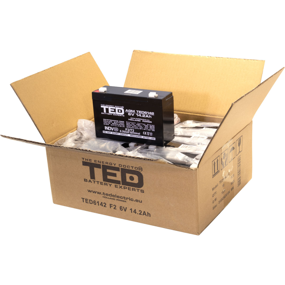 Acumulator 6V Stationar VRLA, Dimensiuni 151 x 50 x 95 mm, Baterie 6V 14.2Ah F2, TED Electric TED003034 [4]