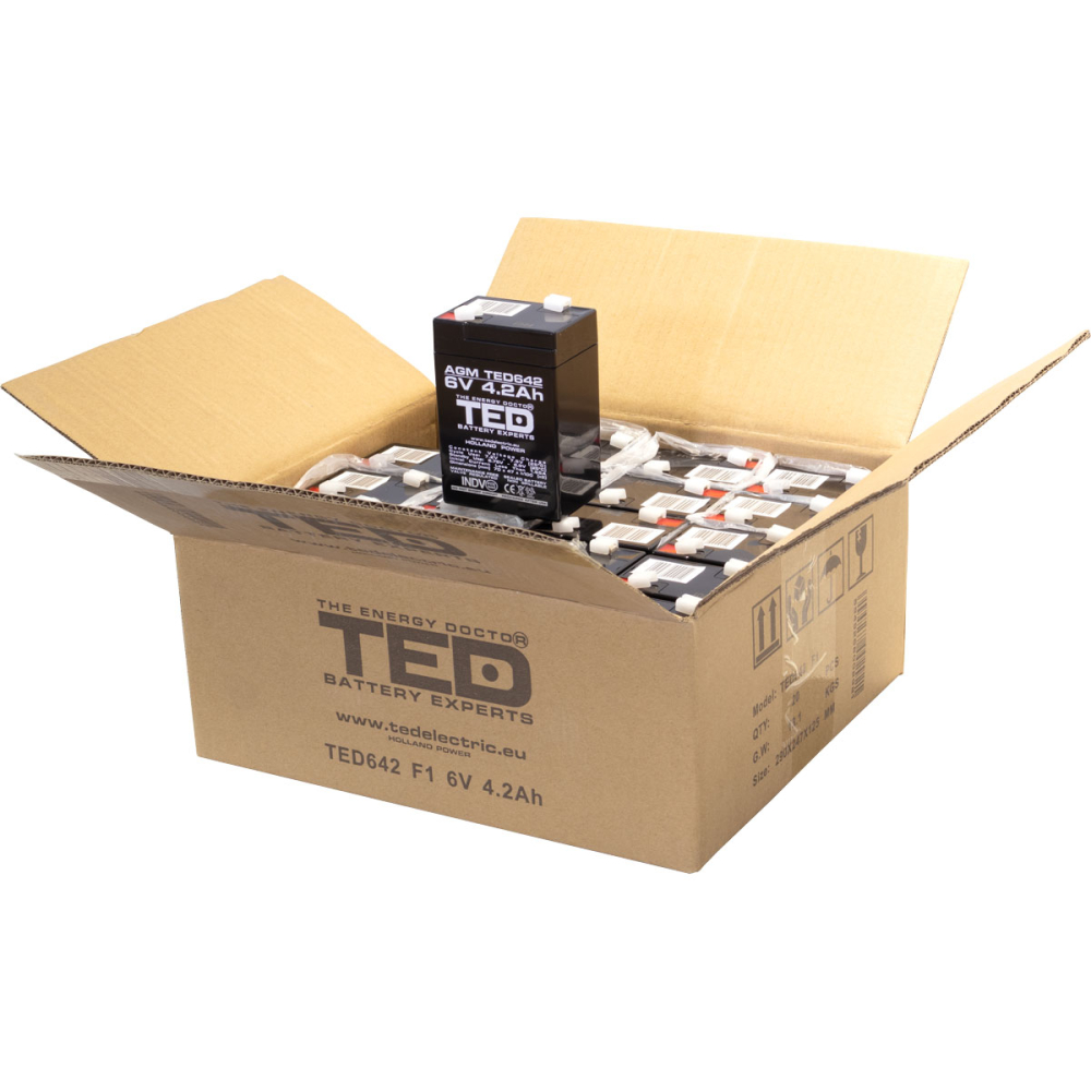 Acumulator 6V Stationar VRLA, Dimensiuni 70 x 48 x 101 mm, Baterie 6V 4.2Ah, TED Electric TED002914 [4]