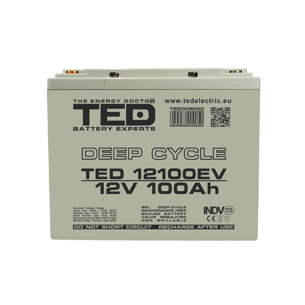 Acumulator AGM VRLA 12V 100A Deep Cycle Dimensiuni 260 x 168 x 210 mm Pentru Vehicule Electrice M6 [3]