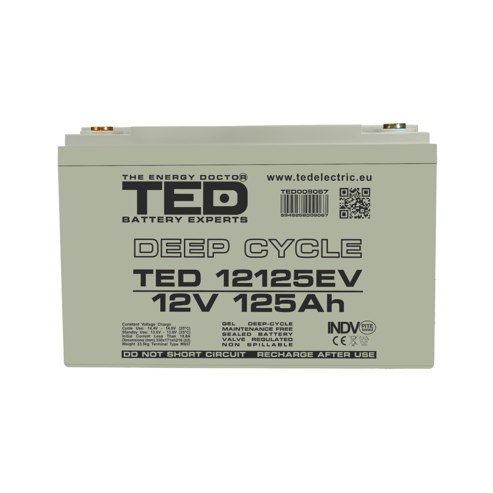 Acumulator AGM VRLA 12V 125A Deep Cycle Dimensiuni 330 x 171 x 214 mm Pentru Vehicule Electrice M8 [3]