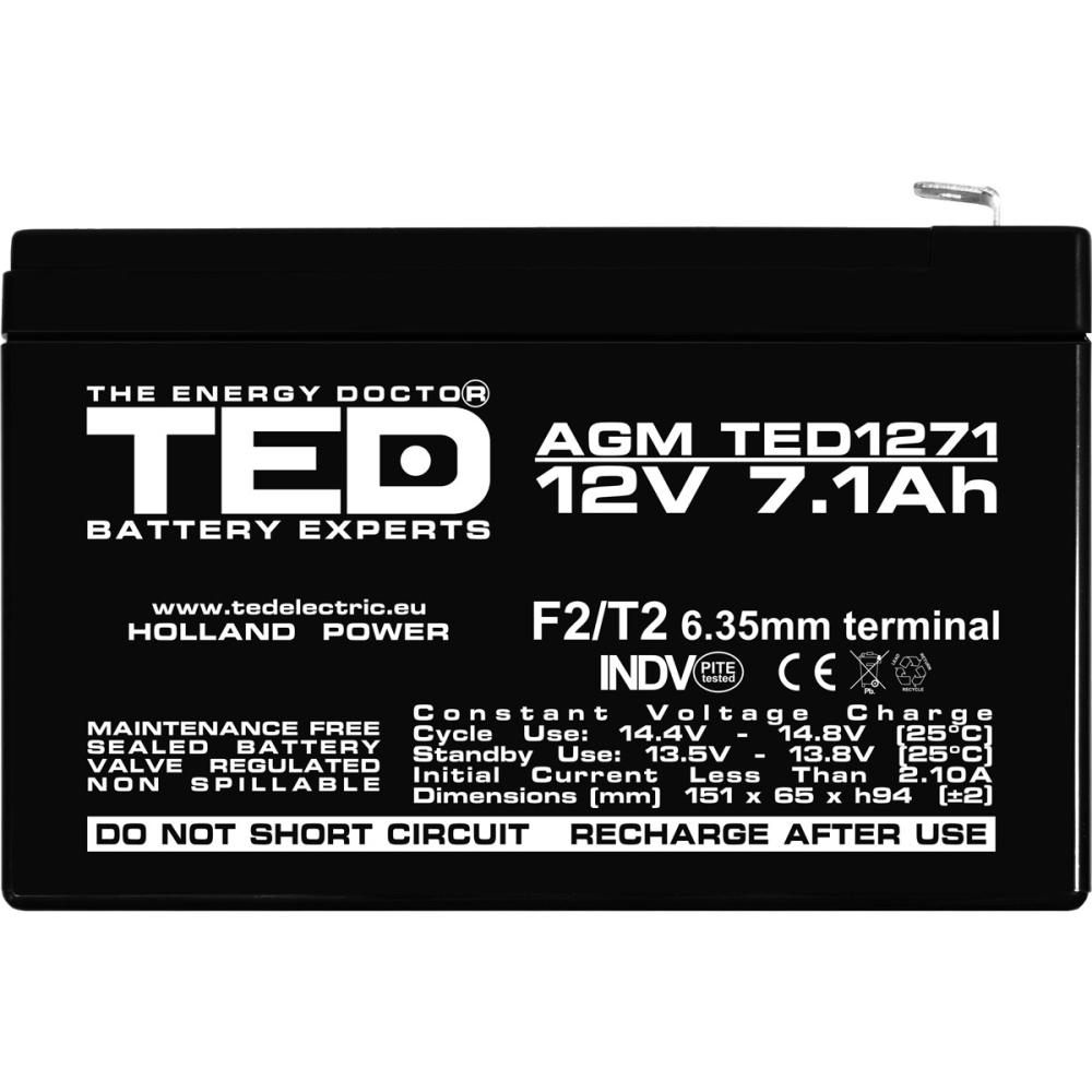 Acumulator AGM VRLA 12V 7,1Ah Dimensiuni 151 x 65 x 94 mm F2 [3]