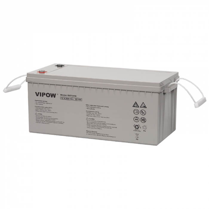 Acumulator gel Deep Cycle VRLA Vipow 12V 200Ah, terminal F10, fara mentenanta, 522 x 239 x 222 mm [2]