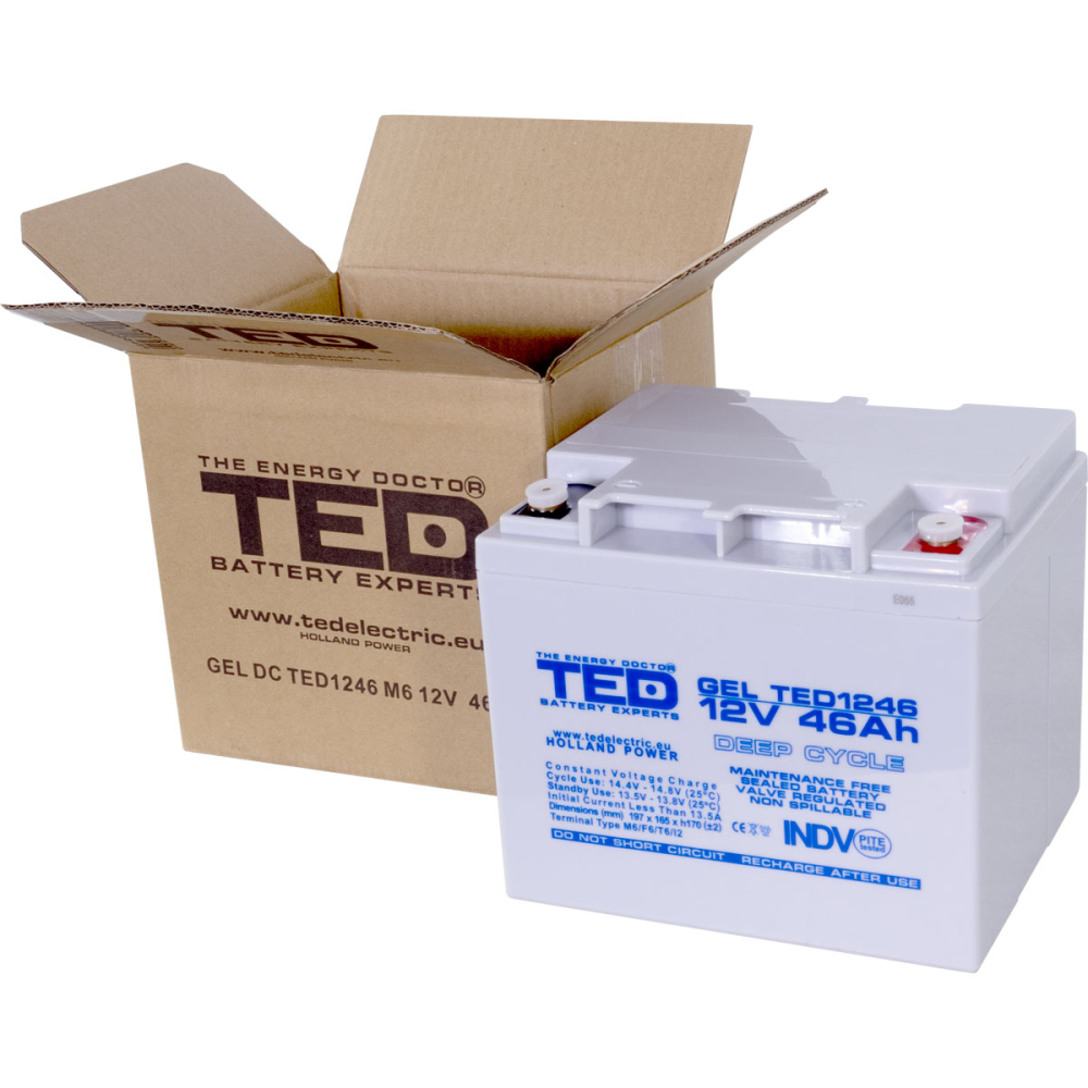 Acumulator GEL 12V 46Ah Deep Cycle, fara mentenanta, M6, pentru sisteme solare, rulota, cabana si aplicatii off-grid [5]
