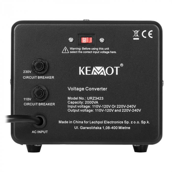 Convertor de tensiune 1600W / 2000VA, 230V–115V Bidirectional, Toroidal, 3 Tipuri de Prize, Kemot [3]