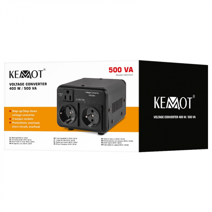 Convertor de Tensiune 400W / 500VA, Bidirectional 230V↔115V, Toroidal, 3 Tipuri de Prize, Kemot [4]