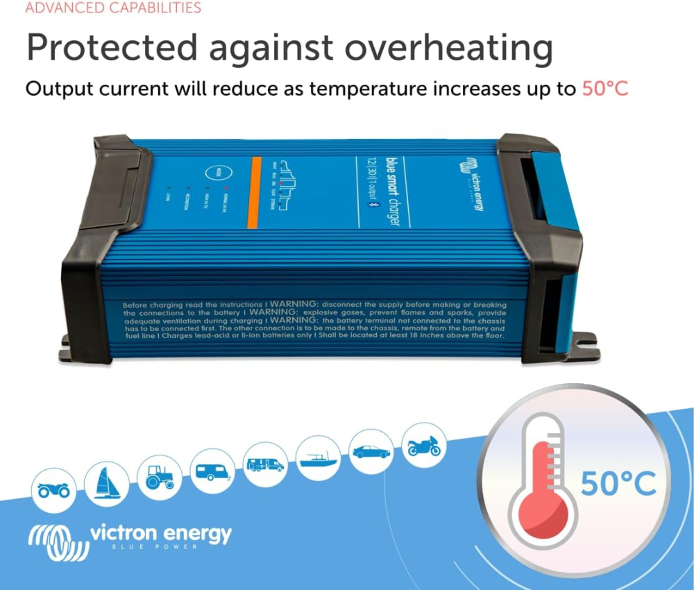 Incarcator redresor inteligent Victron Energy Blue Smart IP22 12V 30A (1 iesire), cu Bluetooth, pentru baterii auto, AGM, Gel, Li-ion si LiFePO4, incarcare rapida si functie mentenanta [6]