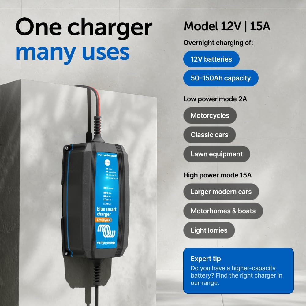 Incarcator redresor inteligent Victron Energy Blue Smart IP65 12V 15A – cu Bluetooth, incarcare rapida pentru baterii auto, AGM, Gel, Li-ion si LiFePO4 [8]