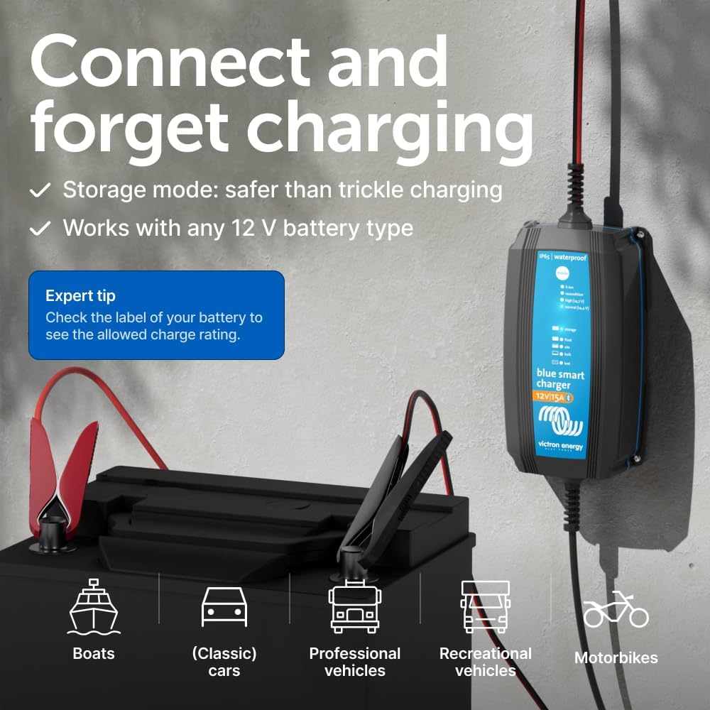 Incarcator redresor inteligent Victron Energy Blue Smart IP65 12V 15A – cu Bluetooth, incarcare rapida pentru baterii auto, AGM, Gel, Li-ion si LiFePO4 [6]