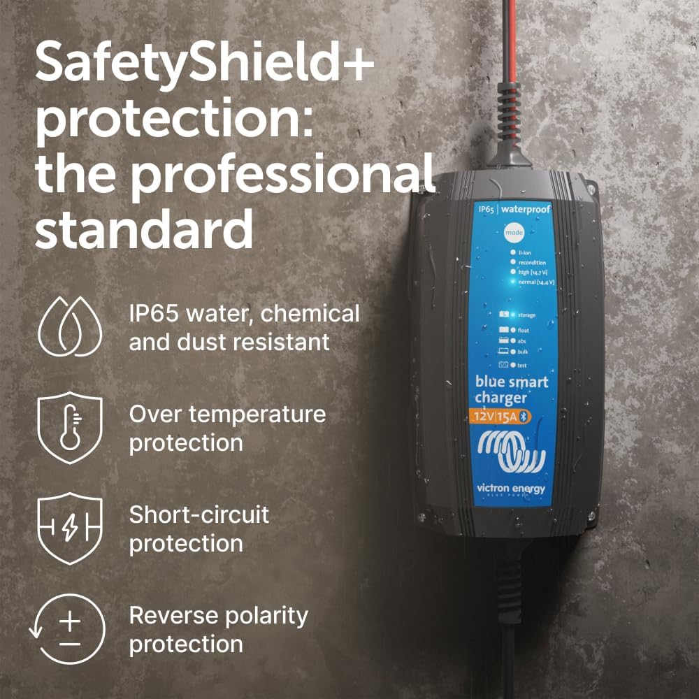 Incarcator redresor inteligent Victron Energy Blue Smart IP65 12V 15A – cu Bluetooth, incarcare rapida pentru baterii auto, AGM, Gel, Li-ion si LiFePO4 [10]