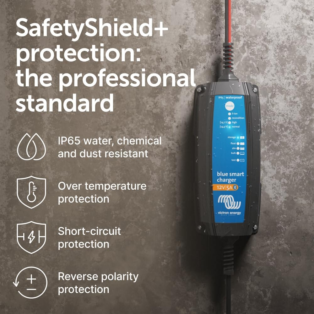 Incarcator redresor inteligent Victron Energy Blue Smart IP65S 12V 5A, cu Bluetooth, pentru baterii auto, moto, AGM, Gel si LifePo4, functie mentenanta si recuperare baterie, DC Connector inclus [10]