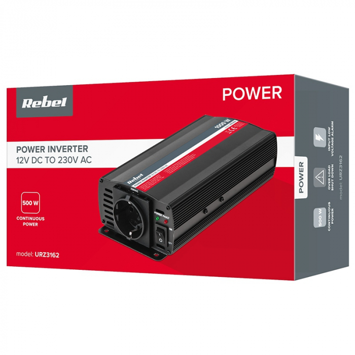 Invertor auto Rebel, 12V la 230V, 500W, unda sinusoidala modificata, 1 iesire [4]