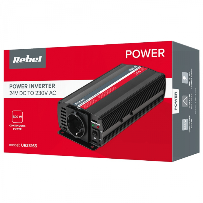 Invertor auto Rebel, 24V la 230V, 500W, unda sinusoidala modificata, 1 iesire [4]