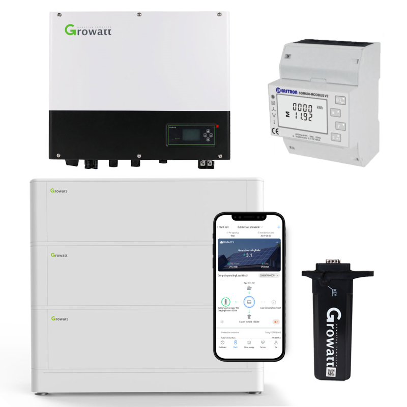 Invertor hibrid Growatt SPH3000TL BL-UP de 3 kW cu set de stocare solara de 7,6 kWh [1]