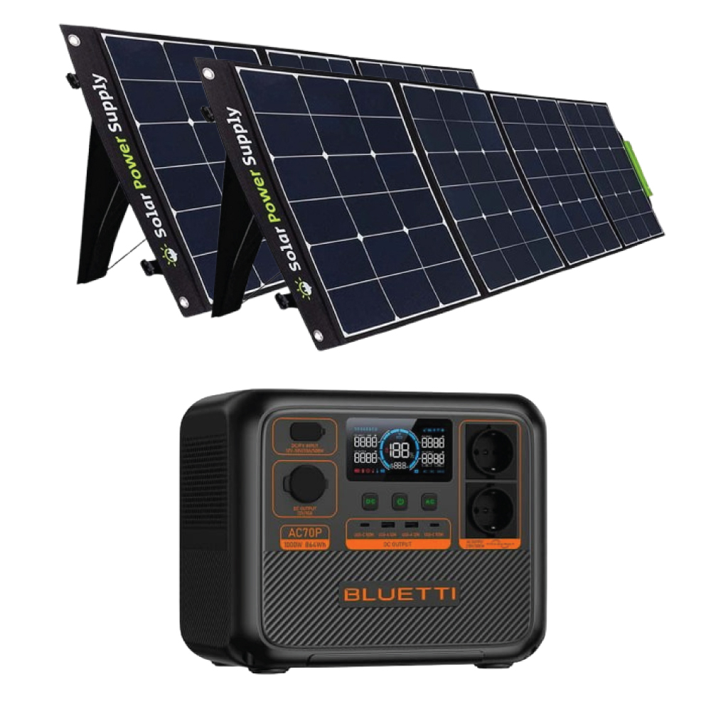 Kit Generator Solar Portabil Bluetti AC70P 1000W 864Wh LifePO4 cu 2 x panou 200W [2]