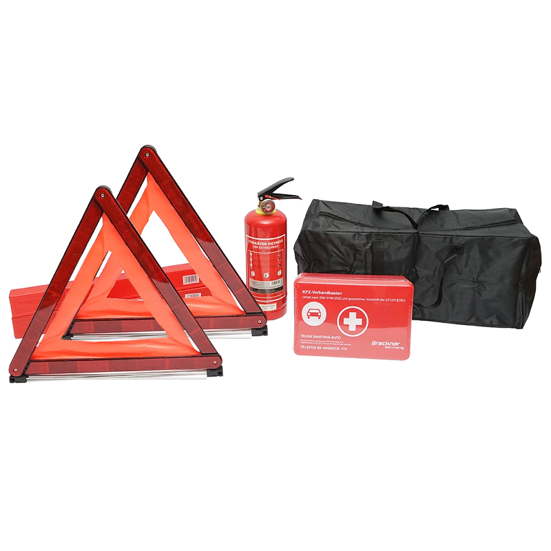 Kit siguranta auto, pachet legislativ obligatoriu de prim ajutor, trusa medicala, stingator, 2 triunghiuri [2]