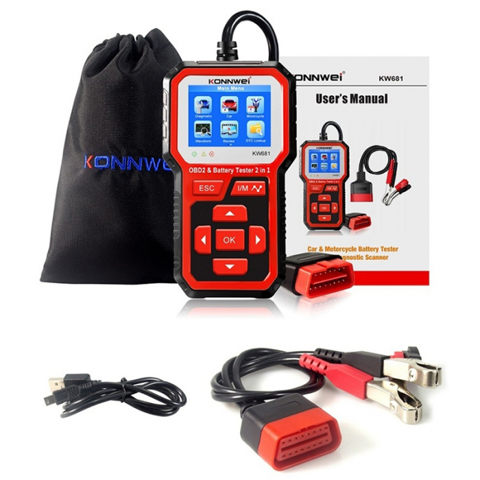 Diagnoza si Tester Baterie Auto 2in1 Konnwei KW681, 6V si 12V, Testare Tensiune, Pornire la Rece, Rezistenta, Stadiu Incarcare, ACID/AGM/EGL/EFB, Compatibil Android si iOS [5]