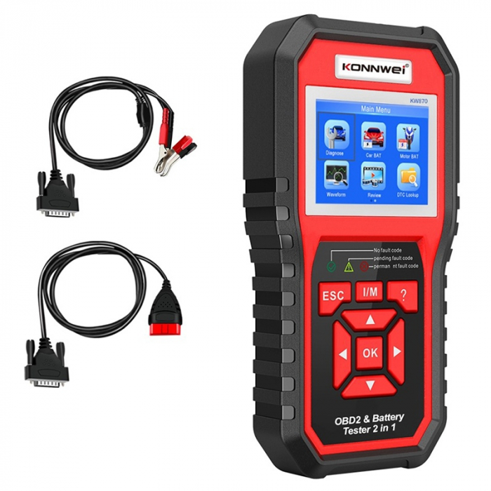 Tester baterii si diagnostice OBD II KONNWEI KW870, 2 in 1, pentru masini 12V, functii complete [2]