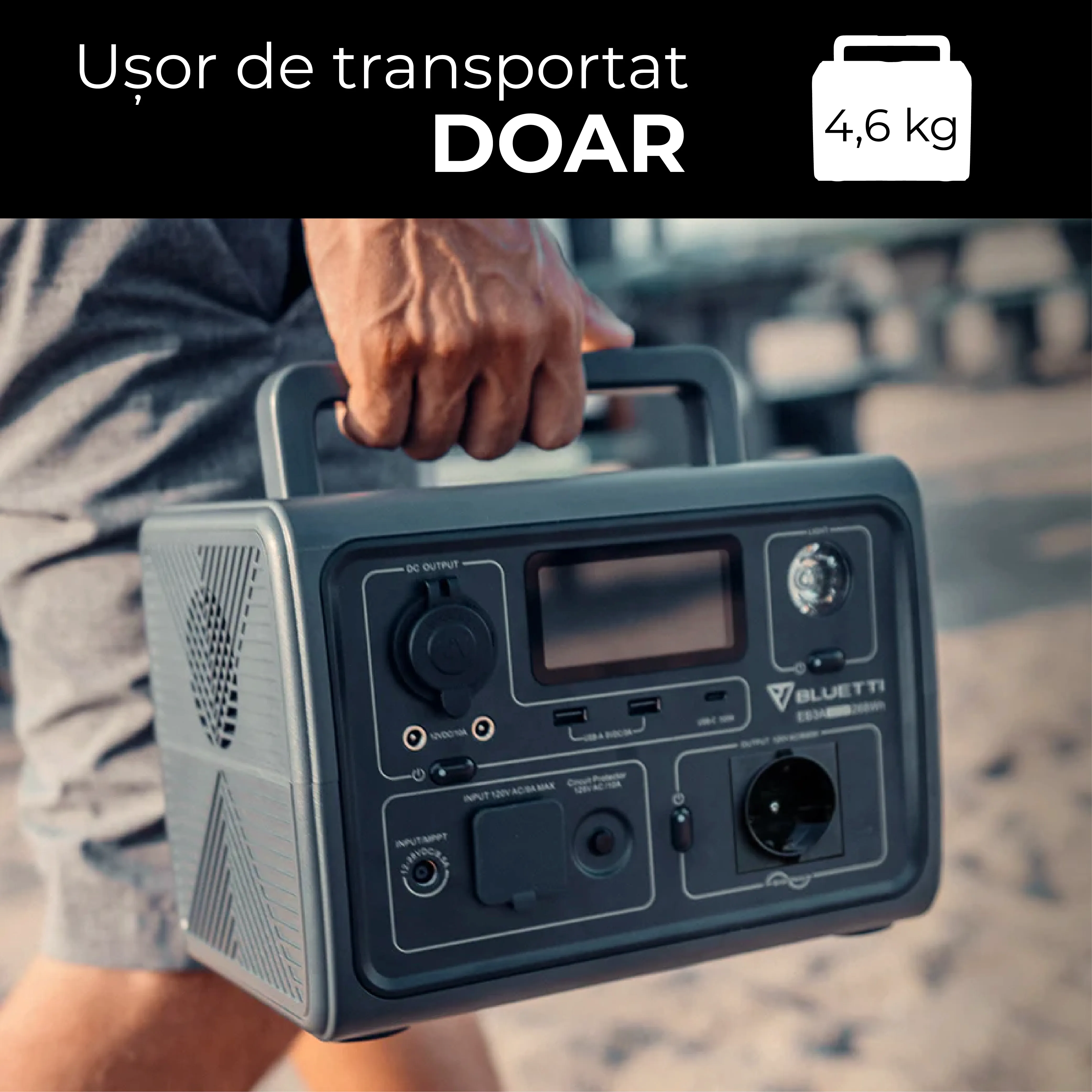 Statie de alimentare portabila Bluetti Poweroak EB3A 600W 268Wh, ecran LCD, 600W, 268,8Wh, LiFePO4, Putere de varf 1200W [14]