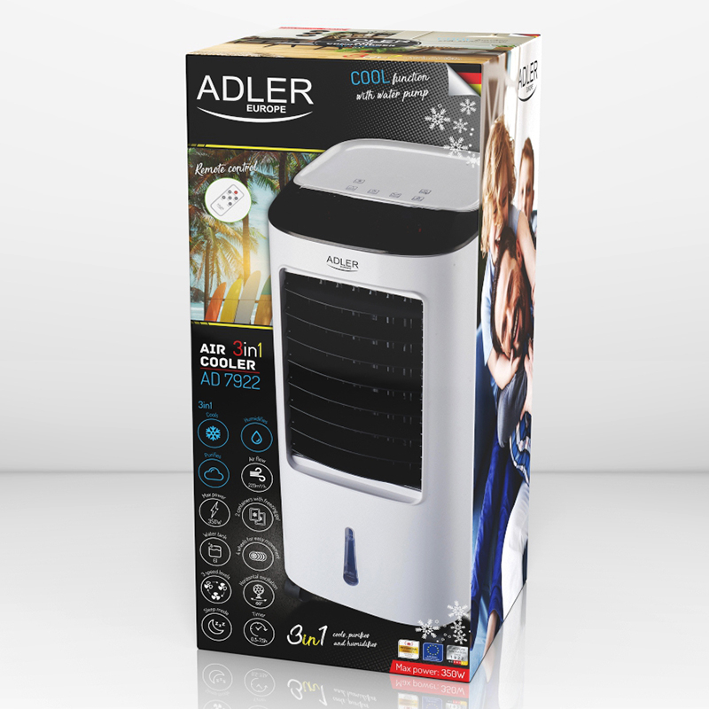 Racitor portabil de aer, functie de umidificare, purificare si racire, 350 W, cu telecomanda, 3 moduri de ventilatie, Adler AD7922 [8]