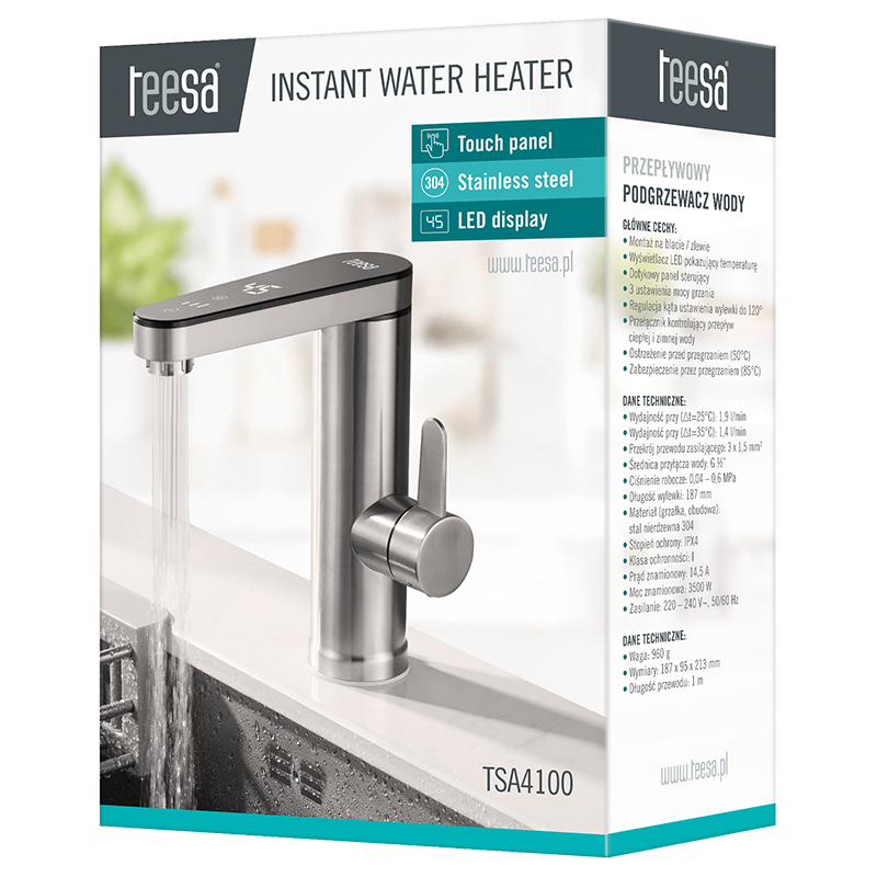 Robinet electric instant Teesa, de apa calda, 3500W, inox cu display digital [5]