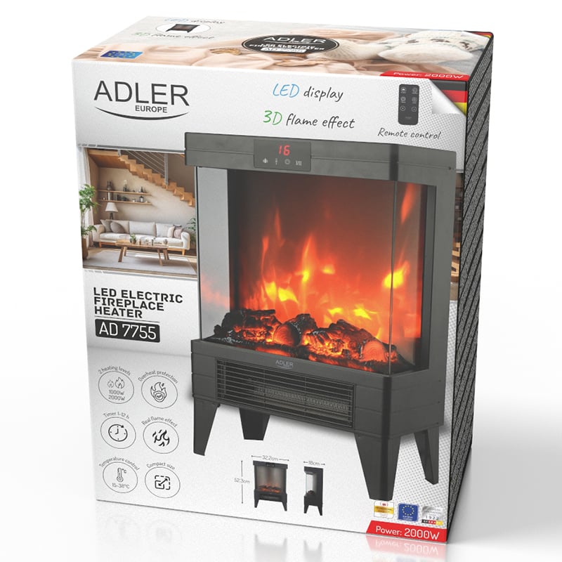 Semineu electric 2000W, sticla securizata, efect flacara 3D, 2 trepte [8]