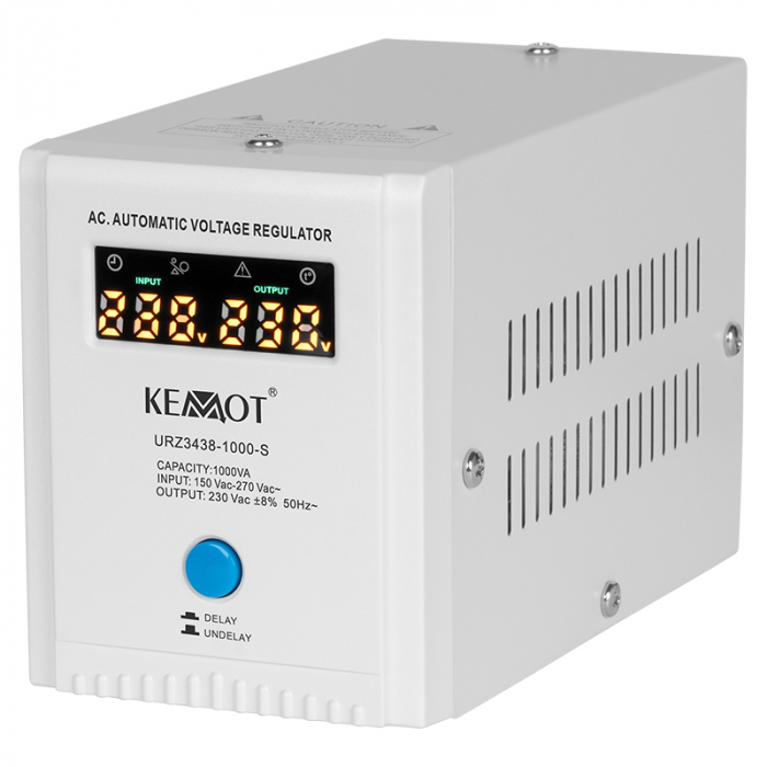 Stabilizator de tensiune automat 1000VA / 700W, 150–270V AC, Monofazat, 2 kg, 90 × 179 × 112 mm – Kemot [1]