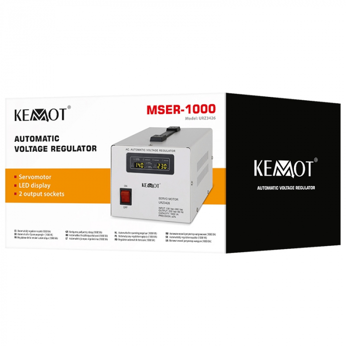 Stabilizator de tensiune cu servomotor 1000VA, 130-260V AC, 2 x Schuko, Monofazat, Kemot [5]