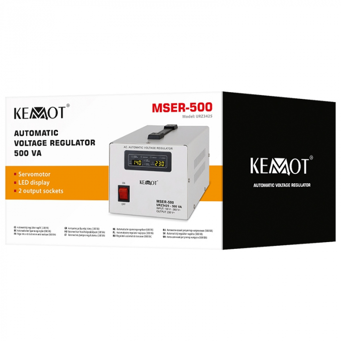 Stabilizator de tensiune cu servomotor 500VA, 130-260V AC, 2 x Schuko, Monofazat, Kemot [6]