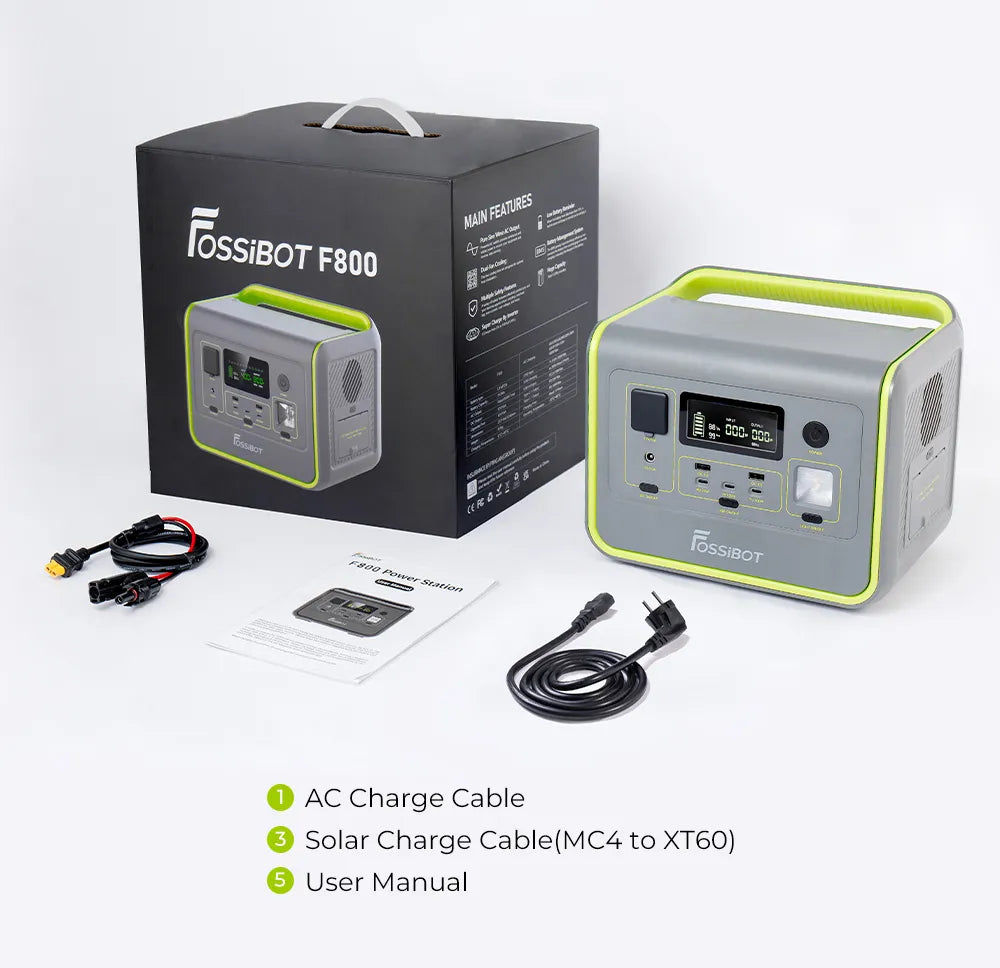 Statie de alimentare portabila Fossibot F800 Verde, 800W, 512Wh, Ecran LCD, Protectie BMS, 8 iesiri, Lanterna LED, SOS [9]