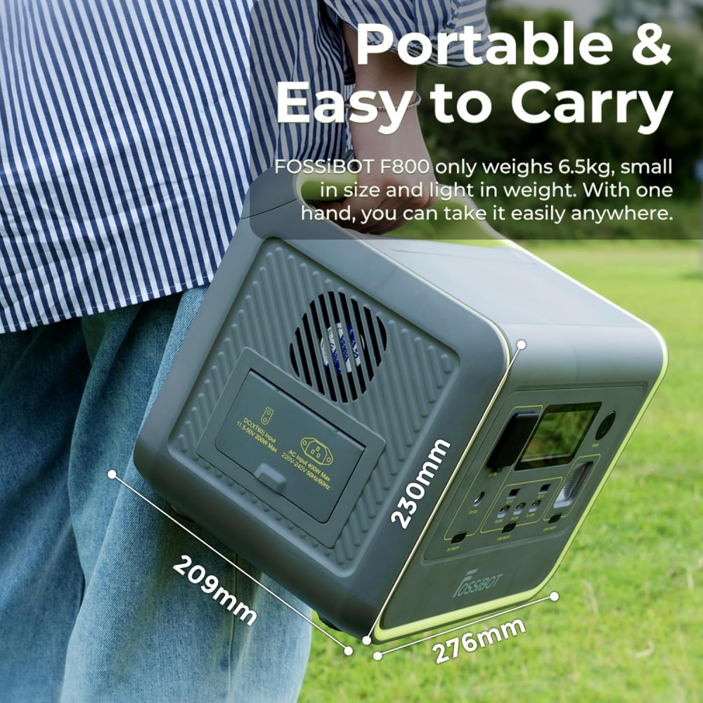 Statie de alimentare portabila Fossibot F800 Verde, 800W, 512Wh, Ecran LCD, Protectie BMS, 8 iesiri, Lanterna LED, SOS [5]