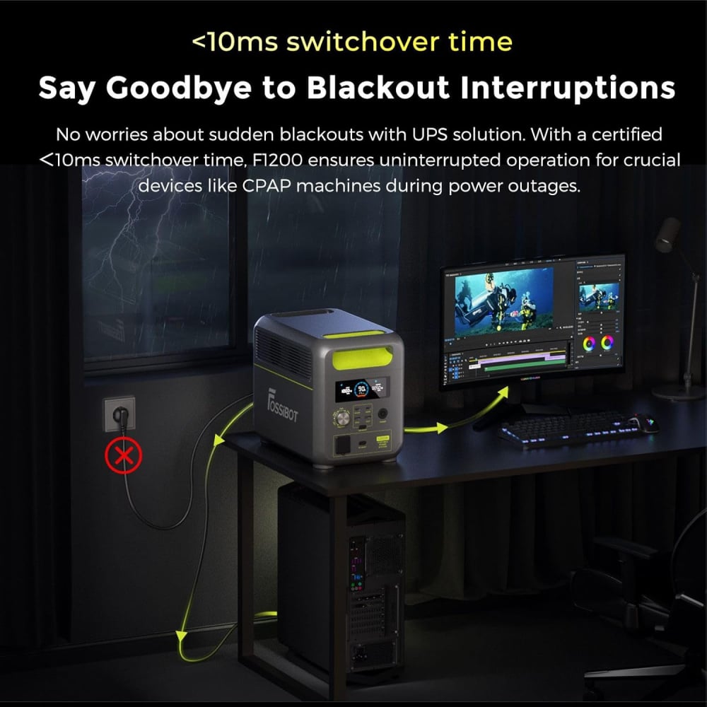 Statie de incarcare portabila Fossibot F1200 Verde, 1200W, 1024Wh, Ecran LCD, Protectie BMS, 7 iesiri, Lanterna LED, SOS [9]