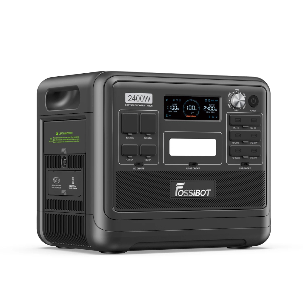 Statie de incarcare portabila Fossibot F2400 Negru, 2400W, 2048Wh, 640000mAh, Ecran LCD, Protectie BMS, 16 iesiri, Lanterna LED, SOS [2]