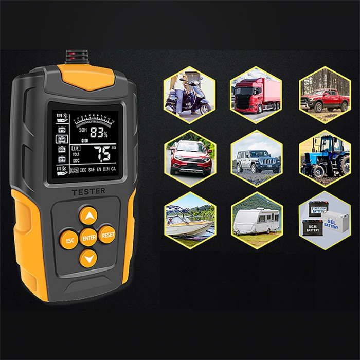 Tester Digital Baterie Auto Uni-T 12V 24V, SOC SOH CCA, Test Alternator, SAE DIN IEC EN JIS [9]