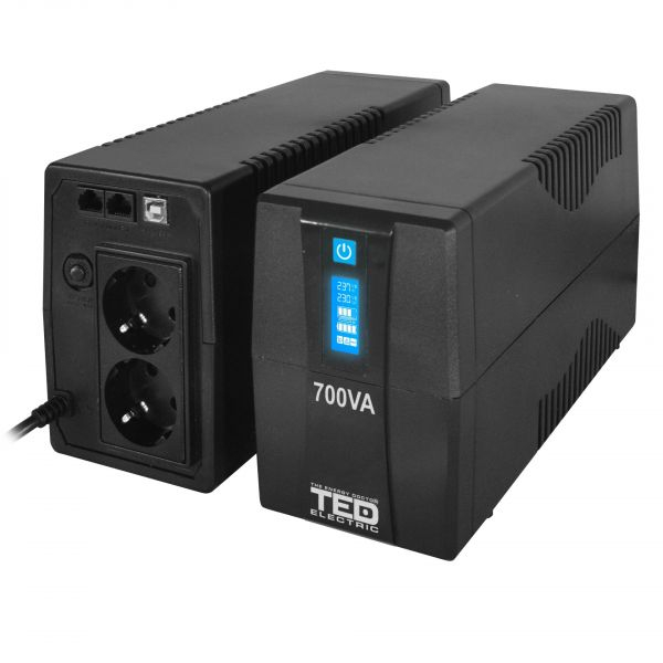 UPS 700VA 400W cu Stabilizator si Management, 2x Schuko, Ecran LCD si Acumulator 12V 7Ah, TED Electric TED003959 [3]