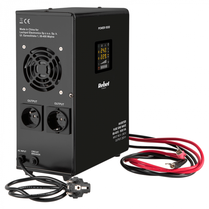 UPS pentru centrala termica cu unda sinusoidala pura si display LCD 1000VA 700W, utilizeaza 1 acumulator 12V (neinclus), Rebel [2]