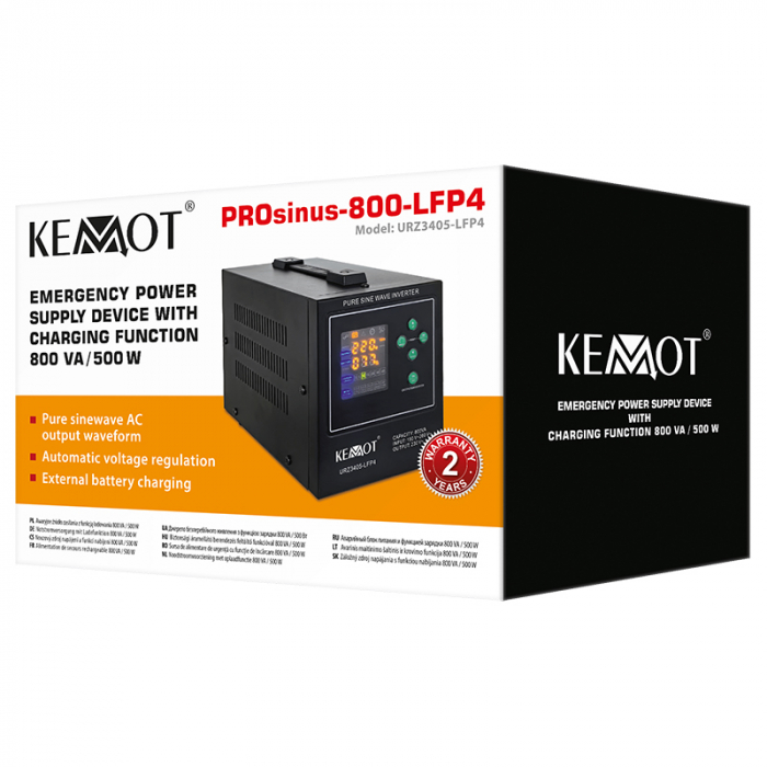 UPS pentru centrala termica cu unda sinusoidala pura, display LCD si 1 iesire Schuko 800VA 500W, utilizeaza 1 acumulator 12V (neinclus), Kemot [4]