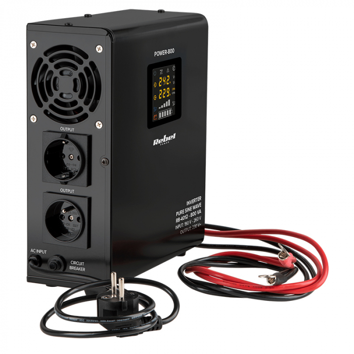 UPS pentru centrala termica cu unda sinusoidala pura 800VA 500W, utilizeaza 1 acumulator 12V (neinclus), Rebel [2]
