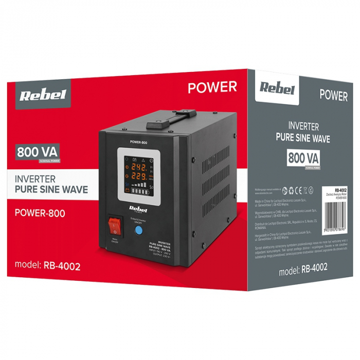UPS Centrale Termice, Sinus Pur, 800VA 500W, Pentru Baterii 12V, Rebel [4]