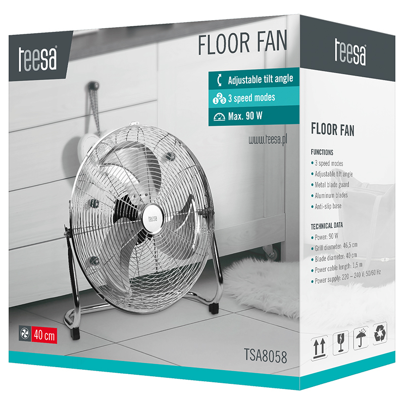 Ventilator de podea cu 3 viteze, 40cm 90W, Teesa [6]