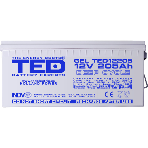 Acumulator GEL 12V 205Ah Deep Cycle, M8, pentru sisteme solare, rulota, cabana si aplicatii off-grid [1]