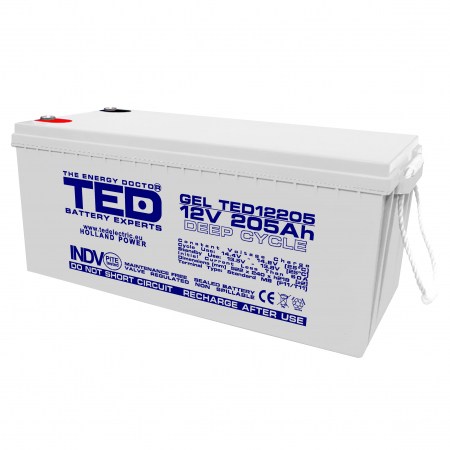 Acumulatori Gel - Acumulator 12V Gel Deep Cycle, Baterie 12V 205Ah M8, Ted Electric Ted003522, Ted12205