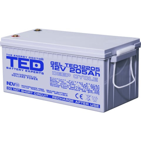 Acumulatori - Acumulator GEL 12V 205Ah Deep Cycle, M8, pentru sisteme solare, rulota, cabana si aplicatii off-grid
