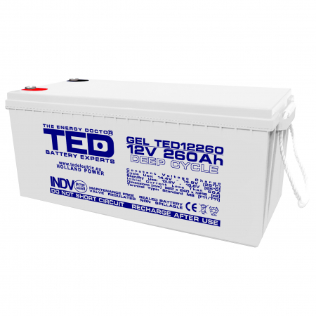 Acumulatori Gel - Acumulator 12V Gel Deep Cycle, Baterie 12V 260Ah M8, Ted Electric Ted003539, Ted12260