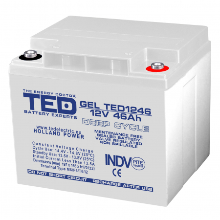 Acumulatori Gel - Acumulator 12V Gel Deep Cycle, Baterie 12V 46Ah M6, Ted Electric Ted003454, Ted1246