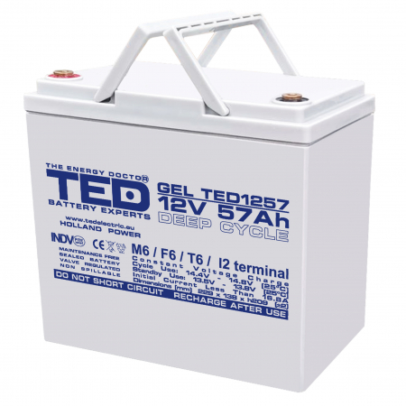 Acumulatori Gel - Acumulator 12V Gel Deep Cycle, Baterie 12V 57Ah M6, Ted Electric Ted003393, Ted1257