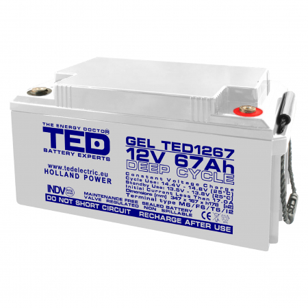 Acumulatori Gel - Acumulator 12V Gel Deep Cycle, Baterie 12V 67Ah M6, Ted Electric Ted003461, Ted1267