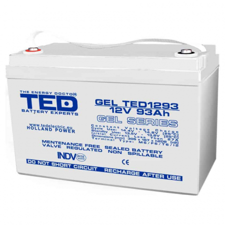 Acumulatori Gel - Acumulator 12V Gel Deep Cycle, Baterie 12V 93Ah M8, Ted Electric Ted003485, Ted1293