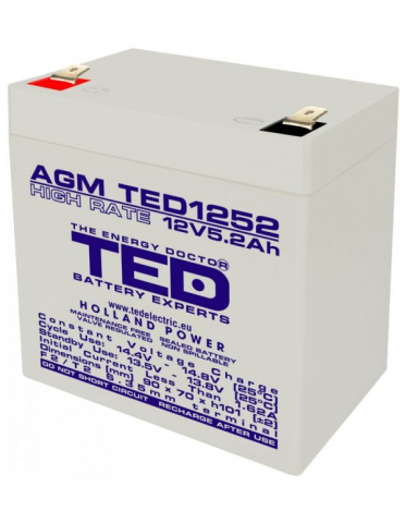 Acumulatori Standard Plumb - Acumulator 12V High Rate, Dimensiuni 90 x 70 x 98 mm, Baterie 12V 5.2Ah F2, TED Electric TED003287