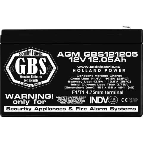 Acumulator 12V Sisteme Alarma, Dimensiuni 151 x 98 x 95 mm, Baterie 12V 12.05Ah F1, TED Electric GBS [2]
