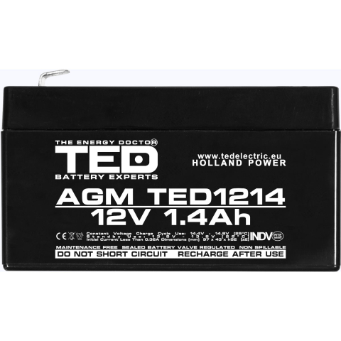 Acumulator 12V Stationar VRLA, Dimensiuni 97 x 47 x 50 mm, Baterie 12V 1.4Ah F1, TED Electric TED002716 [2]